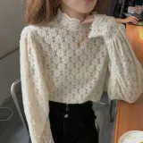 시스루 레이스 반목 긴팔 러블리 블라우스 망사 레이스티셔츠