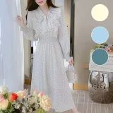 플라워 롱 원피스 긴팔 밴딩 프릴 러플 봄 가을 드레스