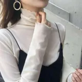 폴라티 이너 시스루 블라우스 프릴 레이어드 긴팔 티셔츠