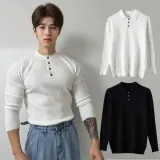 남자 카라 긴팔티 머슬핏 셔츠 단추 데일리 캐주얼 의류
