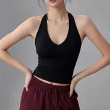 여성 여름 홀터넥 브이넥 끈나시 민소매 탑 블랙 캐미솔