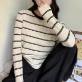 골지 스트라이프 긴팔 티셔츠 2색상 니트웨어