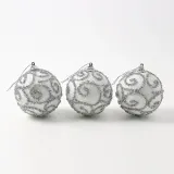 실버화이트 글리터 장식볼 3p(8cm) (반짝이윈드)