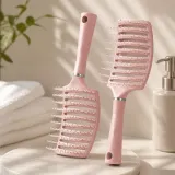 두피 마사지빗 헤어 브러쉬 빗 핑크 벤트형 헤어빗