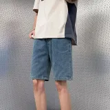 데님 5부 반바지 남성 와이드핏 무지 팬츠