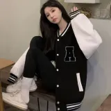 여자 야구점퍼 오버핏 기모 자켓 여성 아우터 자수 로고 점퍼