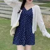 라운드 가디건 긴팔 펀칭 단추 여성 여름 아우터 얇은 슬림핏