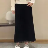 롱스커트 하트 패턴 허리 밴딩 치마 레이스 데일리룩