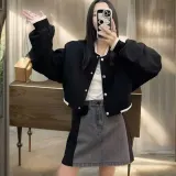 항공점퍼 블루 여자 크롭 블루종 바시티 재킷 간절기 아우터