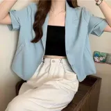 썸머 셔츠 반팔 자켓 크롭 기장 직장인 여름 출근 룩 셔츠자켓 짧은자켓 블랙자켓 쟈켓 숏자켓 크롭자켓