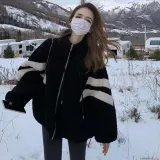 뽀글이 후리스 집업 소매 배색 라인 루즈핏 점퍼 홈웨어