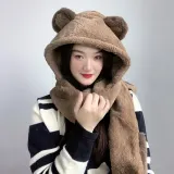 큐티베어 일체형 후드 머플러 올인원목도리 후드장갑