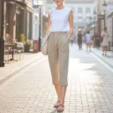 여성 밴딩 스트링 크롭 슬랙스팬츠