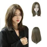 생머리 여성 가발 여성가발 자연스러운 갈색 단발 웨이브