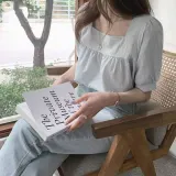 스퀘어넥 셔링 블라우스 퍼프소매 여름 셔츠