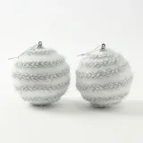 실버화이트 글리터 장식볼 2p(10cm) (가로꽈배기)