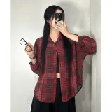 체크 여성 시스루 셔츠 오버핏 남방
