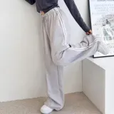 배색 라인 조거 팬츠 여성 밴딩 트레이닝 바지 와이드 핏