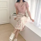 롱 스커트 쉬폰 플라워 밴딩 치마 여성 바캉스룩 A라인