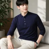 무지 헨리넥 골프 티셔츠 남녀 공용 반팔 운동복 상의 골프웨어