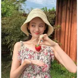 여성 여름 리본 끈 버킷햇 라탄 왕골 밀짚 모자