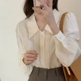 빅카라 블라우스 셔링 라인 여성 셔츠 상의