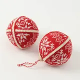 루비레드 패브릭 장식볼 2P(10cm) (눈결정니트)