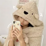 테디베어 후드 담요 낮잠용 귀여운 후드 담요 겨울 극세사 캠핑