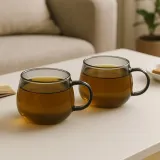 [로하티] 메이 내열 유리잔 2p 찻잔 투명블랙 150ml
