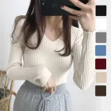 골지 긴팔 티셔츠 브이넥 니트 간절기 데일리 상의