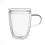 바오 뚜껑 유리컵 300ml 이중유리 머그잔
