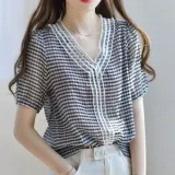 깅엄체크 패턴 셔츠 블라우스 체크무늬 남방 셔츠형 상의