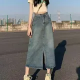 데님 롱스커트 슬릿 청치마 밑단 트임 미디스커트