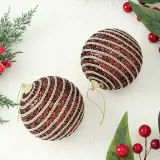 초코브라운 글리터 장식볼 2p(10cm) (가로줄무늬)