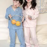 아동 유아 베이직 포근한 체크 홈웨어 수면 잠옷 파자마