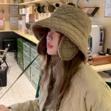 귀달이모자 퀼팅 패딩 귀도리 다이아몬드 패턴 방한 겨울 모자