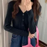 골지 가디건 여성 세미 크롭 아우터 슬림핏 긴팔 니트