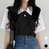 여성 페이크 니트 셔츠 반팔 티셔츠