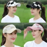 여성 여름 체크 챙넓은 골프 썬캡 모자
