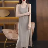 슬림 골지 민소매 롱 원피스 스퀘어넥 나시원피스