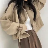 트렌치코트 여성 간절기 숏 아우터 베이지 더블 자켓 크롭 점퍼