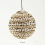샴페인골드 글리터 장식볼 3p(8cm) (진주&체인)