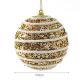 로열골드 글리터 장식볼 3p(8cm) (화이트로프)