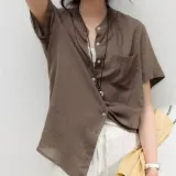 여성 여름 린넨 반팔블라우스 단추 캐주얼 셔츠
