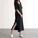 브이넥 롱 원피스 여성 하계 옆트임 스커트 3색상 옵션
