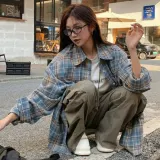 여자 남방 체크 긴팔 셔츠 오버핏 루즈핏 데일리룩