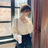 여성 브이넥 블라우스 가을 셔츠 퍼프 소매 데일리룩 상의