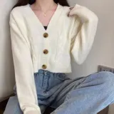 숏 크롭 브이넥 빅버튼 니트 가디건 데일리룩 하객룩