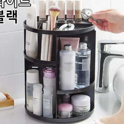 회전 화장대 스킨 립스틱 로션 블랙 정리 브러쉬 트레이 테이블 원형 화장품보관함
