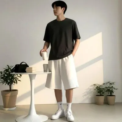 버뮤다팬츠 남녀공용팬츠 커플룩 스냅단추 4컬러